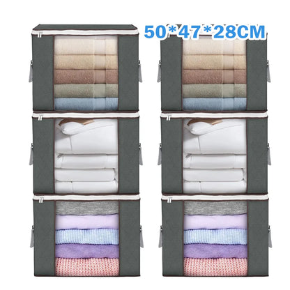 6 Pack 90L Storage Bags Zipped for Clothes, Bedding, Toys, Packing Moving Boxes-50*47*28 (vertical)
