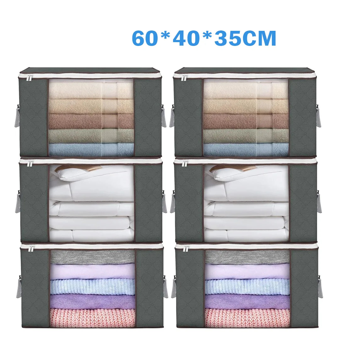 6 Pack 90L Storage Bags Zipped for Clothes, Bedding, Toys, Packing Moving Boxes-50*47*28 (vertical)