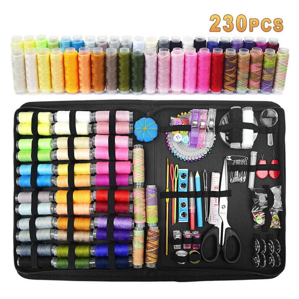 230Pc Large Portable Sewing Kit Home Travel Case Needles Thread Scissors Set Box