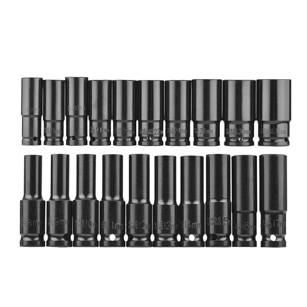20pcs Deep Impact Socket Set 1/2 Inch Drive 6 Point Metric 8-32mm Heavy Duty UK
