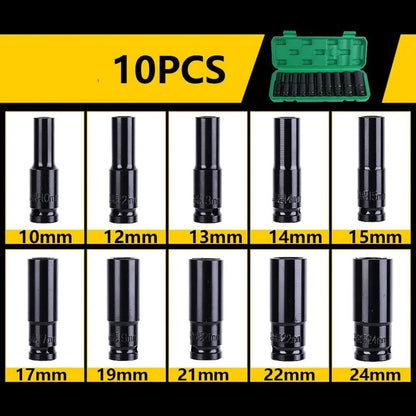 1/2" Deep Impact Socket Set Drive Long Reach Thin Wall 10 Metric Sockets 10-24mm