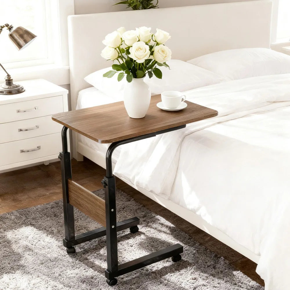 Medical Overbed Bedside Table Adjustable Height with Wheels Hospital Home Desk