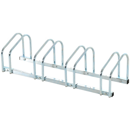 HOMCOM Bike Stand Parking Rack Floor or Wall Mount Bicycle Cycle Storage Locking Stand 110L x 33W x 27H (4 Racks, Silver)