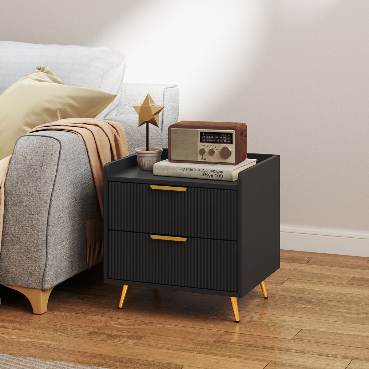 HOMCOM Elegant Two-Drawer Bedside Table - Black