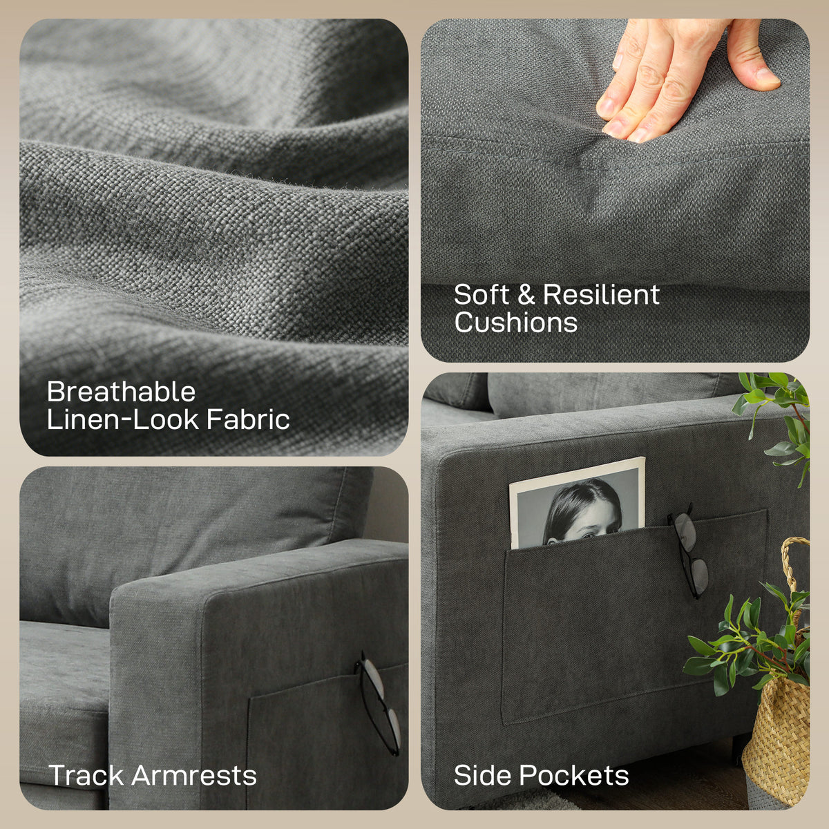 HOMCOM Pull Out Sofa Bed with 113 x 49cm storage space - Charcoal Grey
