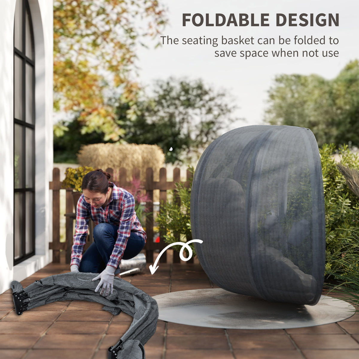 Outsunny Double Hanging Egg Chair 2 Seaters Texteline Swing Hammock Chair with Folding Design, Grey