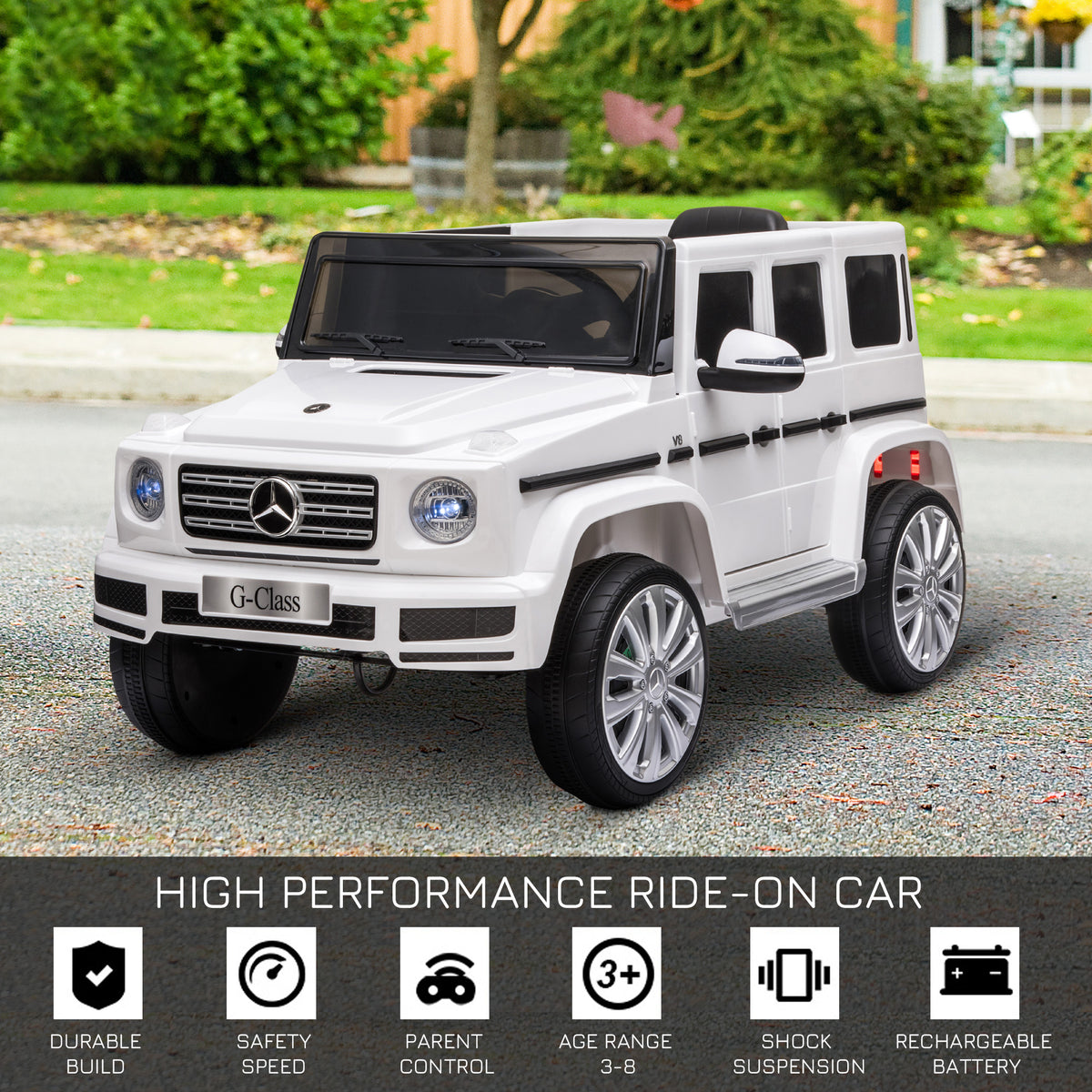 HOMCOM Mercedes Benz G500 Licensed 12V Kids Electric Ride On Car Toy with Parental Remote Control, 3-8 Years Old - White