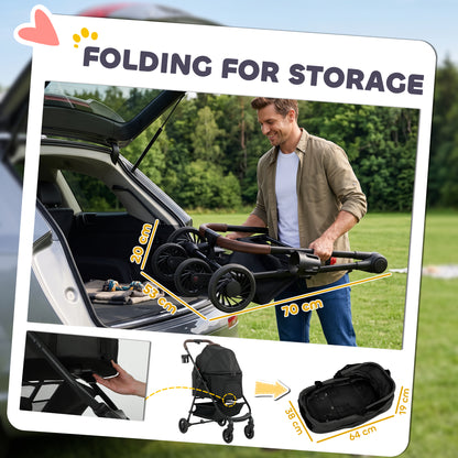 PawHut Dog Stroller, 3 in 1 Foldable Pet Stroller for Small Puppy Cat with Detachable Travel Carrier, Storage Basket, Black