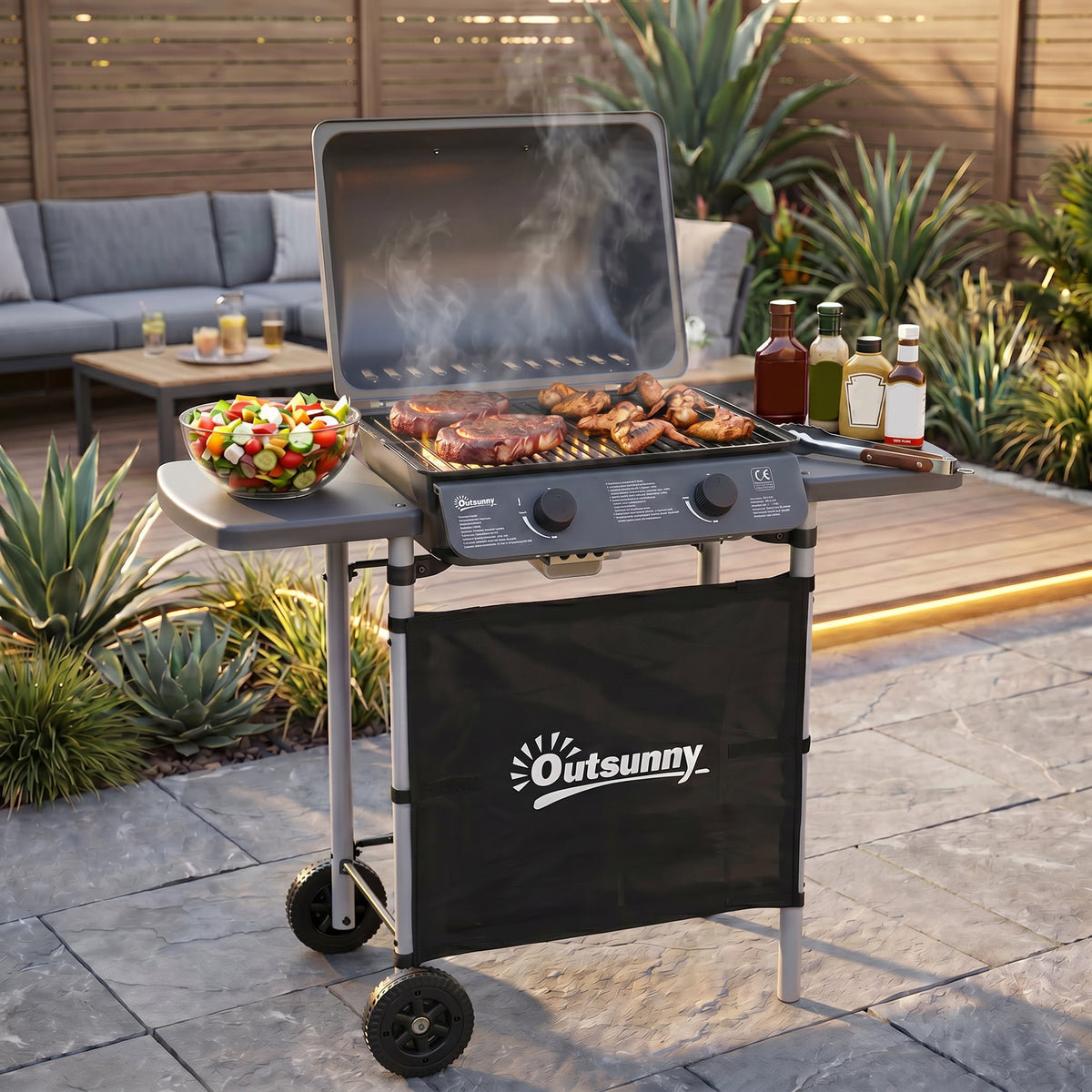 Outsunny 2 x 2.8kW Burner Gas BBQ - Grey