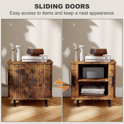 HOMCOM Nightstand with Sliding Doors and Metal Legs Rustic Brown