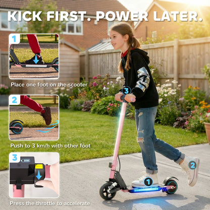 SPORTNOW Folding Electric Scooter for Kids, with Dual Brakes, Front Suspension, LED Colourful Lights, Pink