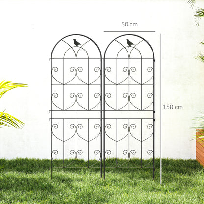 Outsunny Set of 2 Garden Trellis, Metal Fence Panels for Climbing Outdoor Plants, Flowers, 150 x 50cm