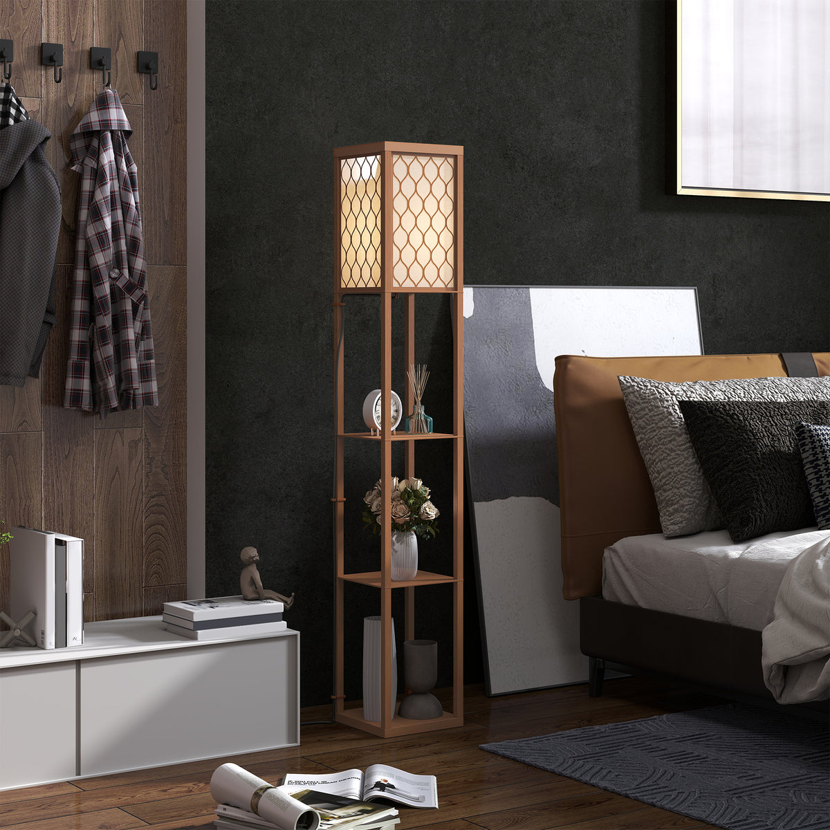 HOMCOM Three-Shelf Standing Lamp - Natural