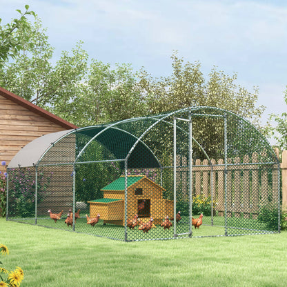 PawHut Large Galvanised Chicken Coop with Cover 5.7x2.8x2m Outdoor for Hens - Silver Grey