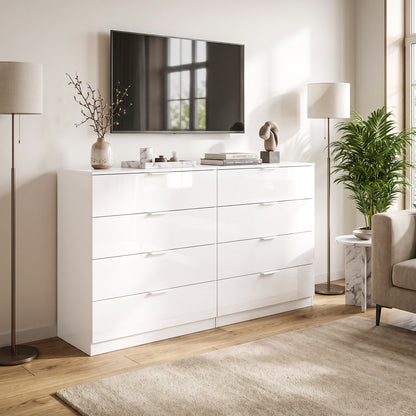HOMCOM High Gloss 4-Drawer Chest of Drawers, Space-Saving Bedroom Storage Unit with Smooth Runners, White