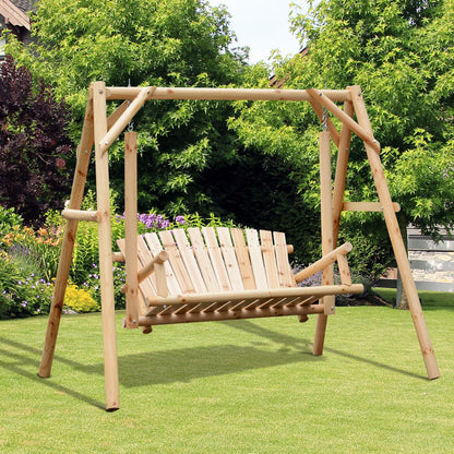 Outsunny 2 Seater Wooden Garden Swing Chair, Larch Wood Porch Swing Seat Bench Lounger for Outdoor Patio Garden, 300kg Capacity