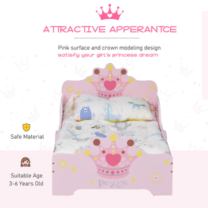 HOMCOM Kids Toddler Bed Princess Crown Theme Safety Side Rails Slats Home Bedroom Furniture Boys Girls 3-6 Years Pink 143 x 73 x 60 cm
