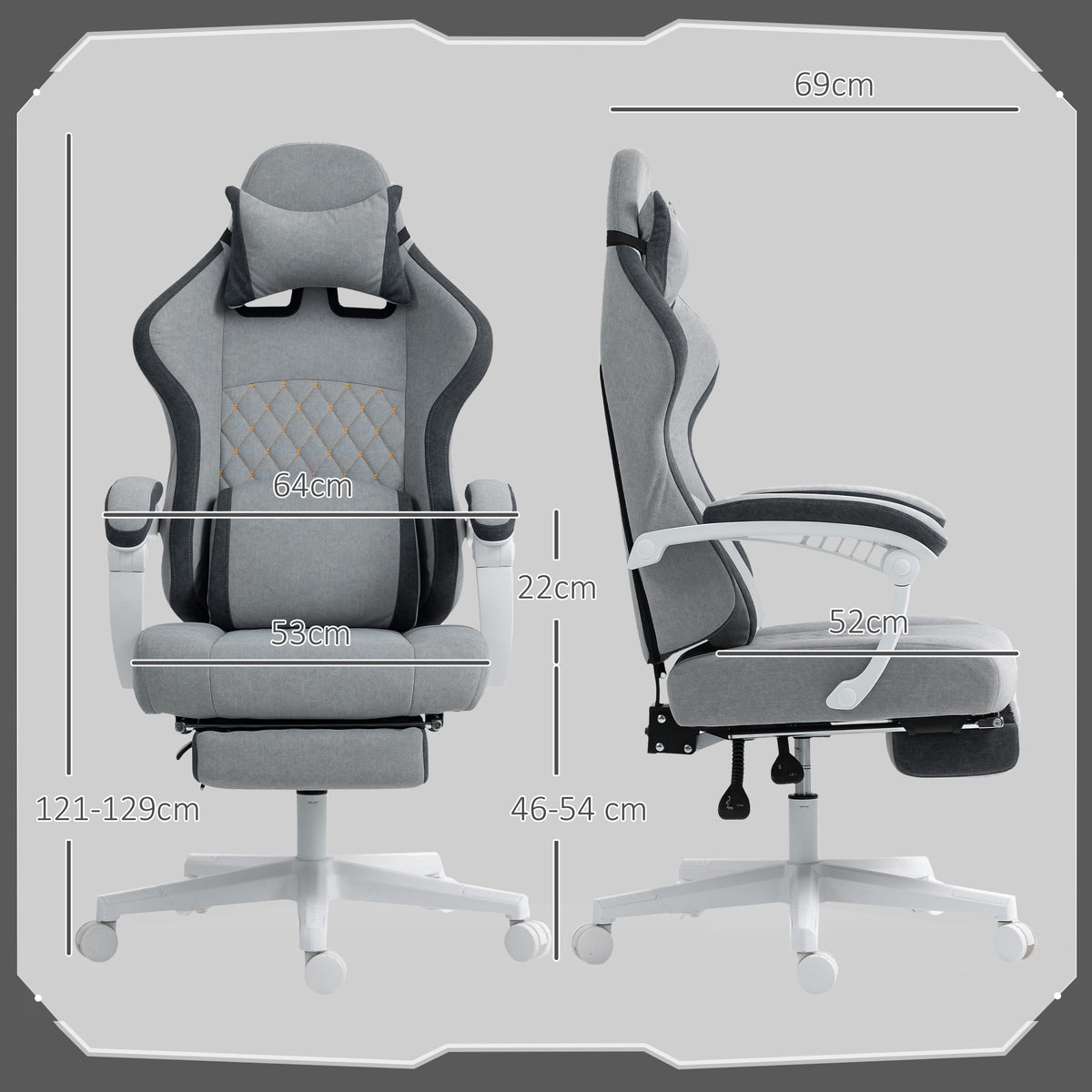 HOMCOM Gaming Chair, Gamer Computer Chair with Footrest, High Back, Lumbar Support, Adjustable Height, Swivel Wheels for Home Office, Grey