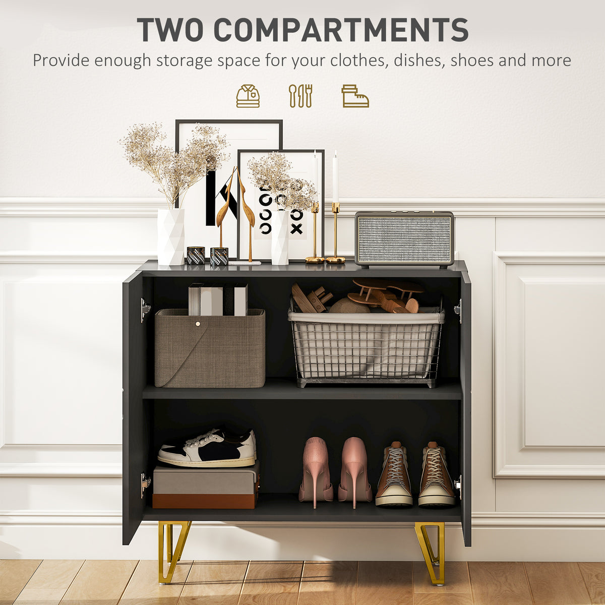 HOMCOM Modern Luxe High Gloss Sideboard, with Hairpin Legs - Black