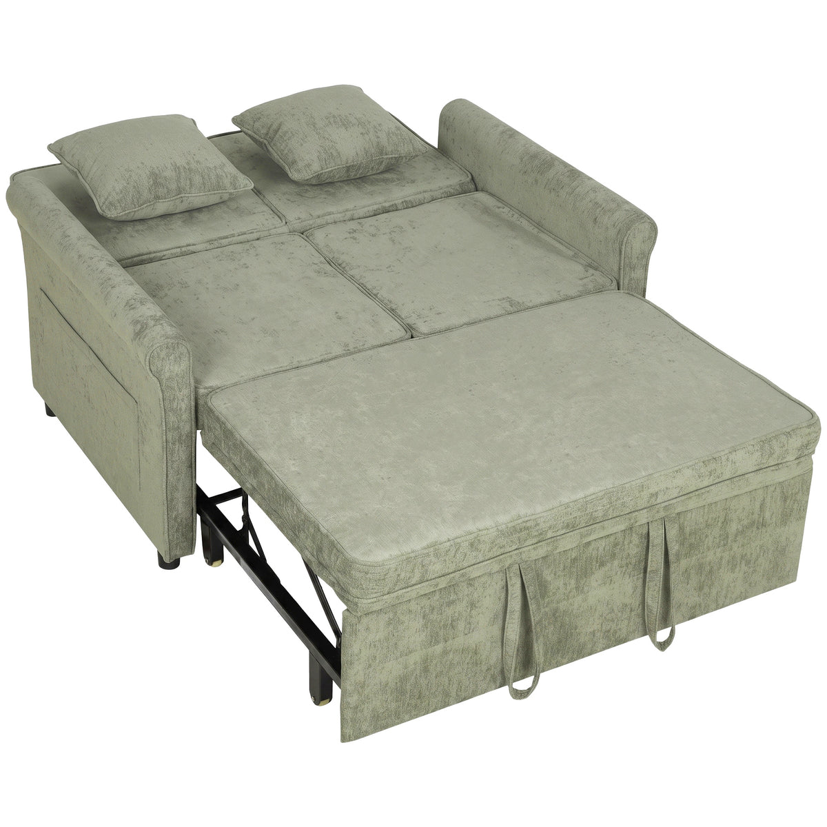 HOMCOM 2 Seater Sofa Bed 3-in-1 Convertible Chenille Pull Out Sleeper Sofa with 5-Position Adjustable Backrest, Light Green