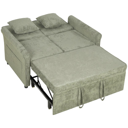 HOMCOM 2 Seater Sofa Bed 3-in-1 Convertible Chenille Pull Out Sleeper Sofa with 5-Position Adjustable Backrest, Light Green