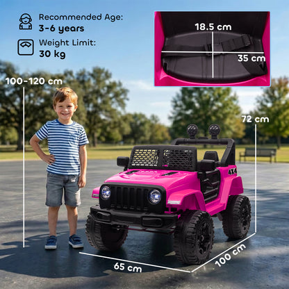 HOMCOM Kids Ride On Car, 12V Electric Cars for Kids with Parental Remote Control, 2 Motors, 4-Wheel Suspension, LED Lights, Horn, 3-5km/h, Battery Powered Ride On Toy for 3-6 Years Old Pink