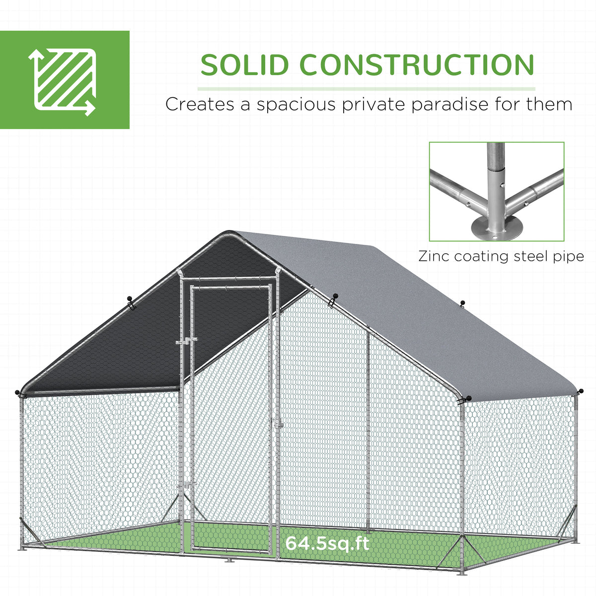 PawHut Chicken Run Galvanised 3 x 2 x 2m Walk-in Chicken Coop Hen Poultry House Cage with Water-Resist Cover, Silver