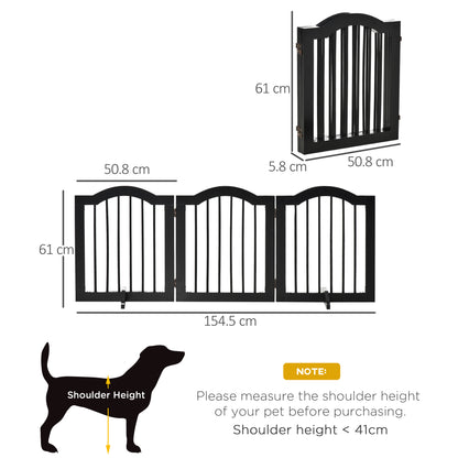 PawHut Freestanding Dog Gate Wooden Stair Gate for Dogs with Support Feet Foldable Pet Fence Safety Barrier for the House Doorway Stairs Black