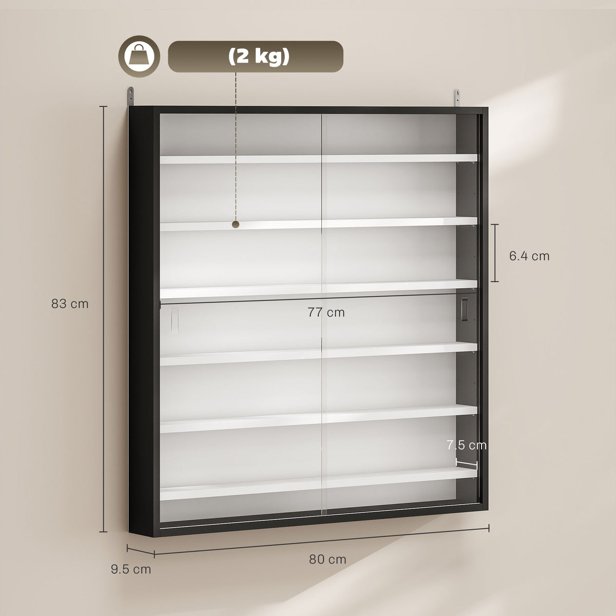 HOMCOM Six Shelf Display Cabinet, with Glass Doors - Black and White