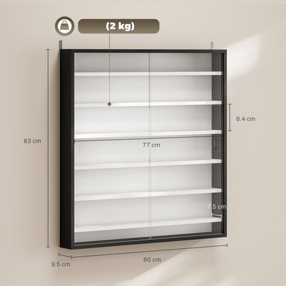 HOMCOM Six Shelf Display Cabinet, with Glass Doors - Black and White