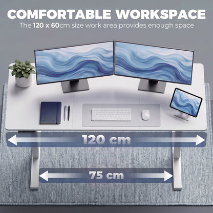 HOMCOM Standing Desk Memory Control Height Adjustable Desk 2 Cable Holes LED Display Sit Stand Desk White