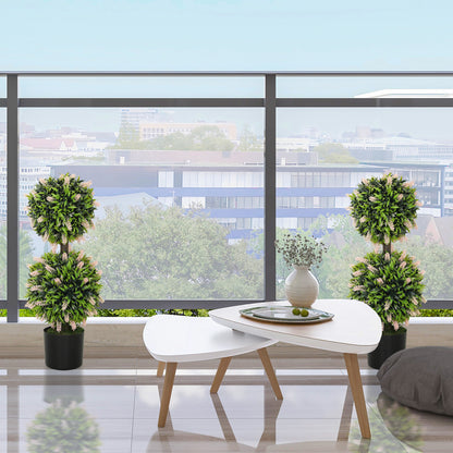 HOMCOM Set of 2 Artificial Plants, Lavender Flowers Ball Trees with Pot, for Home Indoor Outdoor Decor, 70cm