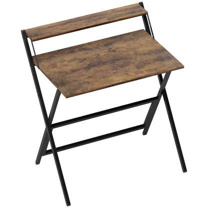 HOMCOM 81.5 cm Folding Computer Desk with Monitor Shelf - Rustic Brown