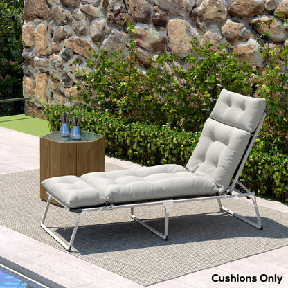 Outsunny Sun Lounger Cushions Only, 190 x 56 x 10 cm Garden Lounge Chair Cushions, UPF20+ 220gsm Fabric, Thick Sunbed Replacement Pads with 6 Ties, Light Grey