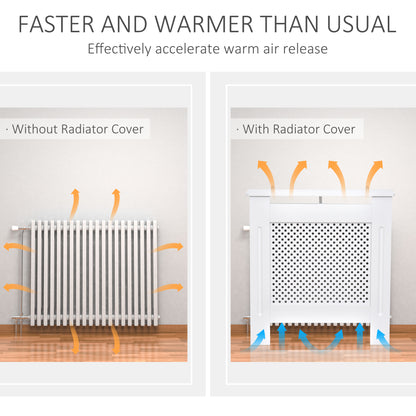 HOMCOM Wooden Radiator Cover Heating Cabinet Modern Home Furniture Grill Style  White Painted (Small)