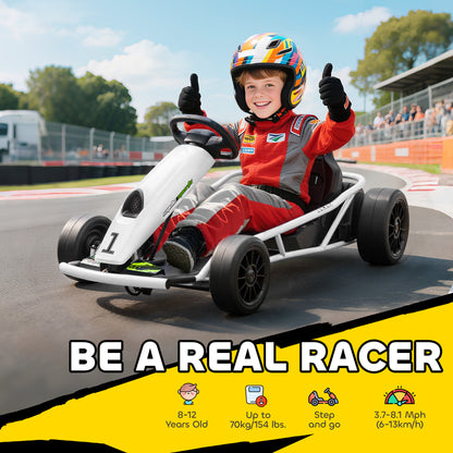 HOMCOM 24V Electric Go Kart for Kids, Drift Ride-On Racing Go Kart with 2 Speeds, for Boys Girls Aged 8-12 Years Old, White