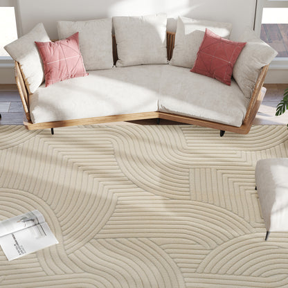 HOMCOM Modern Geometric Rug, Thick Plush, Non-Slip, 160 x 120 cm, Cream, Living Room, Bedroom, Office
