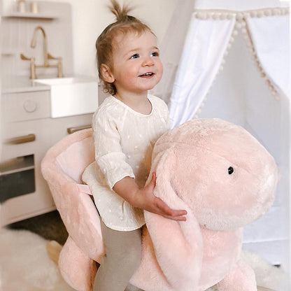 HOMCOM Baby Rocking Horse, Plush Ride On Horse, Rabbit Ride-On Toy with Sound, Wood Base, Seatbelt, for Ages 18-36 Months, Pink