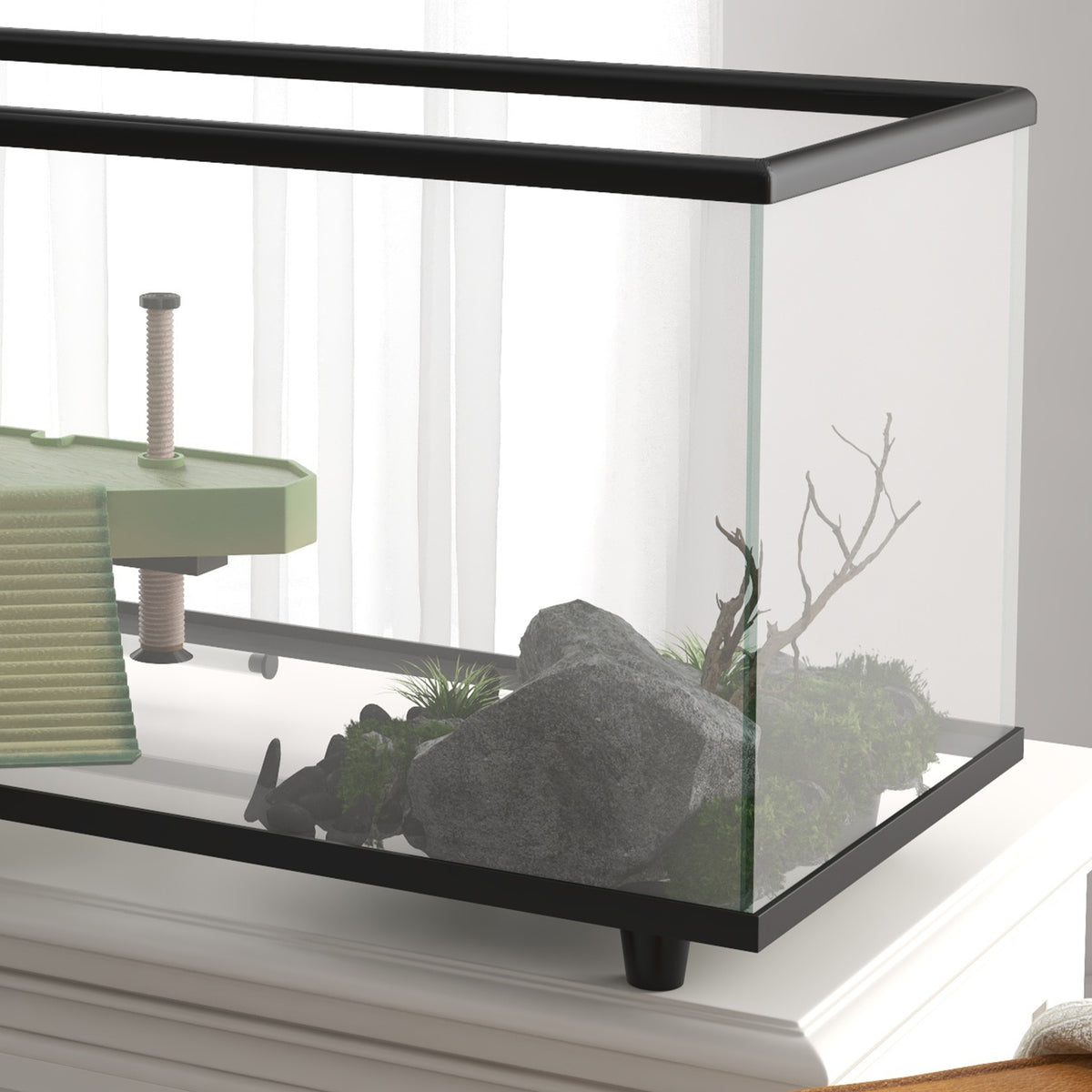 PawHut 50L Glass Turtle Tank Aquarium with Basking Platform, Easy Drainage