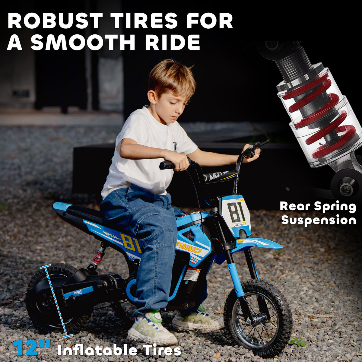 AIYAPLAY Kids Electric Motorbike 3 Gearboxes Speed Ride on Motorcycle with 40min Ranges - Blue