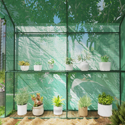 Outsunny 120 x 186cm Walk-In Greenhouse, with Shelves - Green