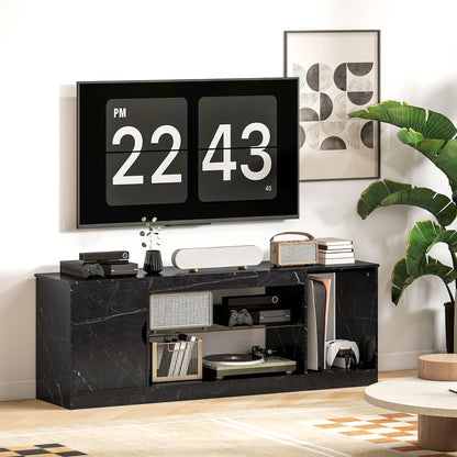 HOMCOM TV Stand Cabinet, Marble Effect TV Unit for up to 55" TVs with Glass Shelf and Storage Cabinet, Entertainment Unit for Living Room, Bedroom, Black