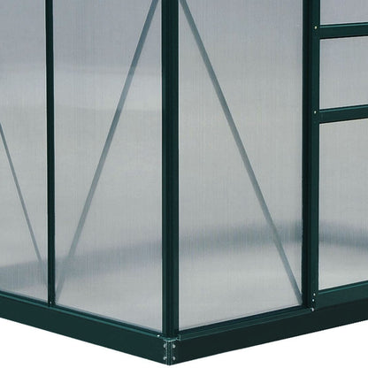 Outsunny 6 x 4ft Polycarbonate Greenhouse, Large Walk in Green House with Slide Door and Window, Garden Plants Grow House with Aluminium Frame and Foundation, Dark Green