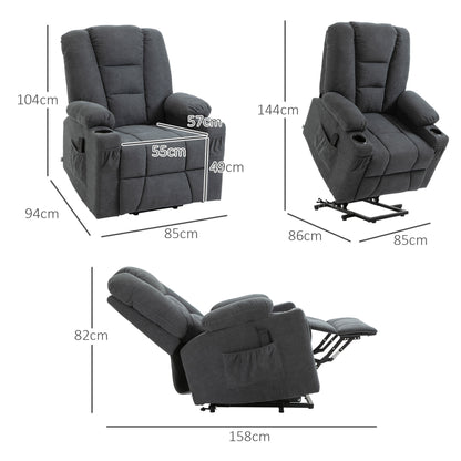 HOMCOM Electric Riser Recliner Armchair， Oversized Chair with Cup Holder & Side Pockets for Elderly in Living Room, Charcoal Grey
