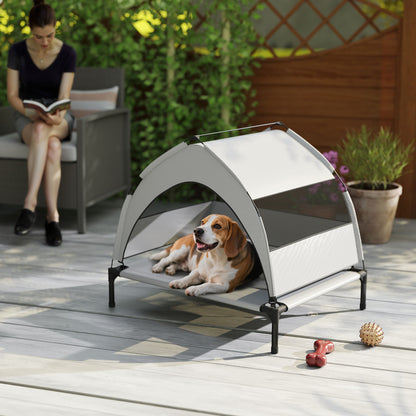 PawHut Portable Elevated Dog Bed with Removable Canopy, Cooling Raised Pet Cot for Small Medium Dogs, 76 x 61 x 70 cm