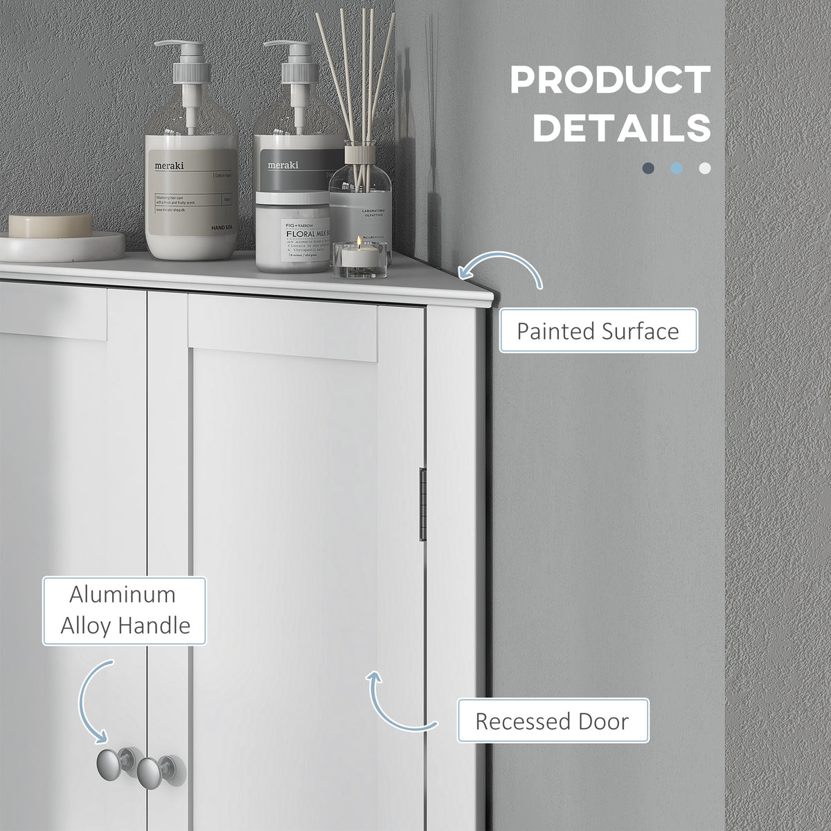kleankin Corner Cabinet, Triangle Bathroom Storage Cabinet with Adjustable Shelf and Recessed Door, Free Standing, White