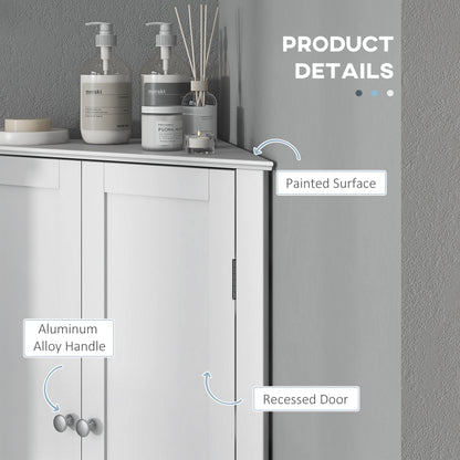 kleankin Corner Cabinet, Triangle Bathroom Storage Cabinet with Adjustable Shelf and Recessed Door, Free Standing, White