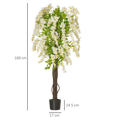HOMCOM Artificial Plant White Wisteria Tree Faux Decorative Plant in Nursery Pot for Indoor Decor, 160cm