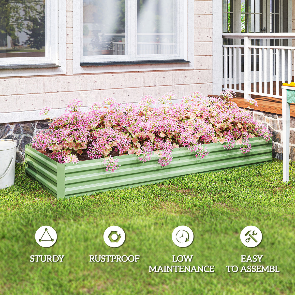 Outsunny Metal Raised Garden Bed Planter Box Outdoor Planters for Growing Flowers, Herbs, Green, Light Green