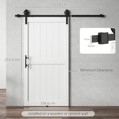 HOMCOM 213.4cm Sliding Barn Door Kit, Sliding Door with Track, Hardware, Upgraded Rollers and Floor Guide, Handle, White